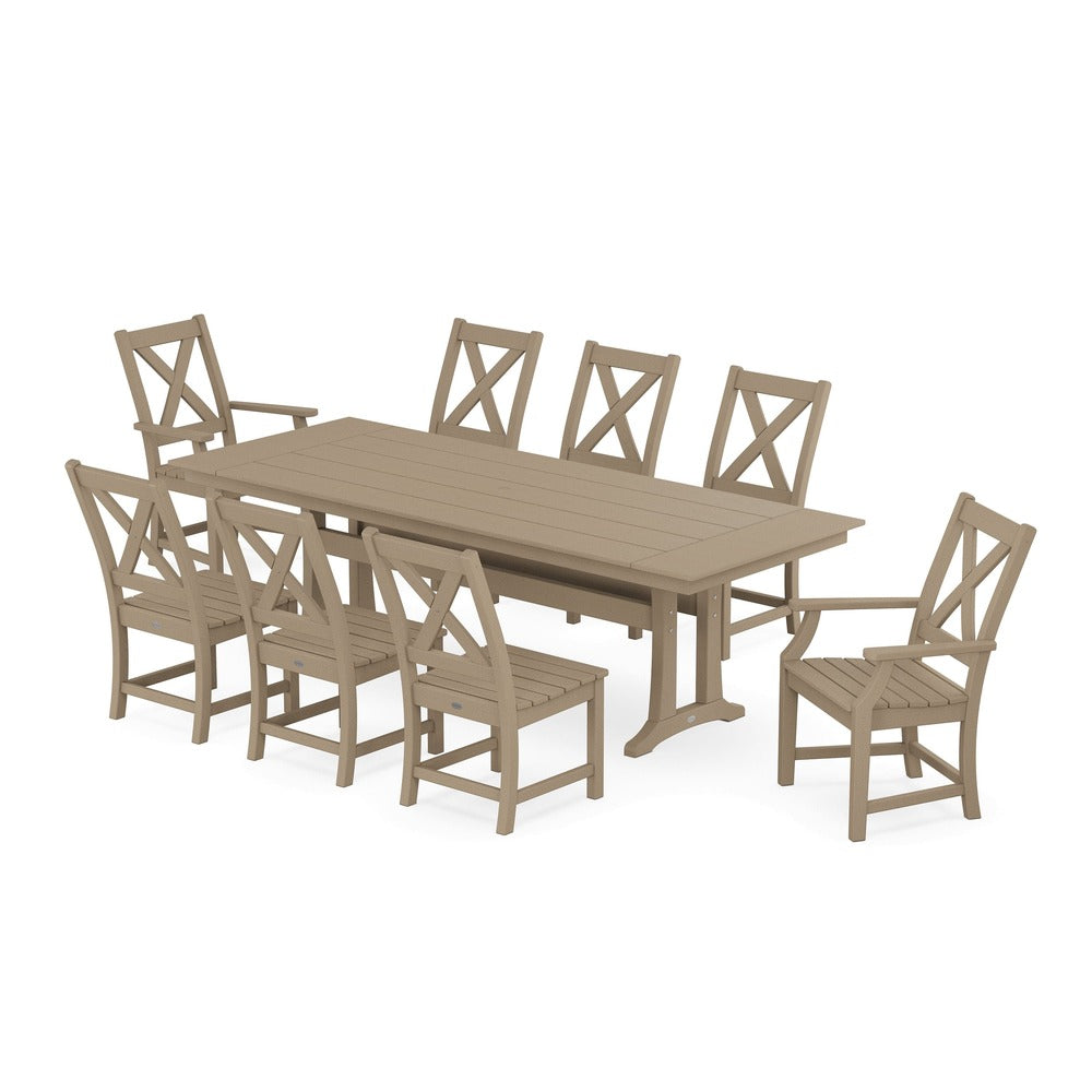 POLYWOOD® Braxton 9-Piece Farmhouse Dining Set with Trestle Legs PWS1433-1 Dining Set POLYWOOD®