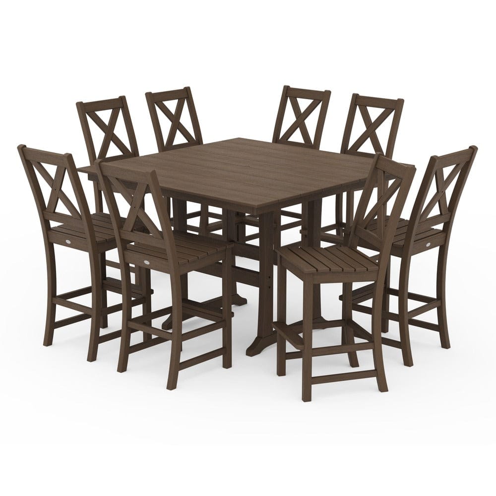 POLYWOOD® Braxton 9-Piece Farmhouse Trestle Bar Set PWS514-1 Dining Set POLYWOOD®