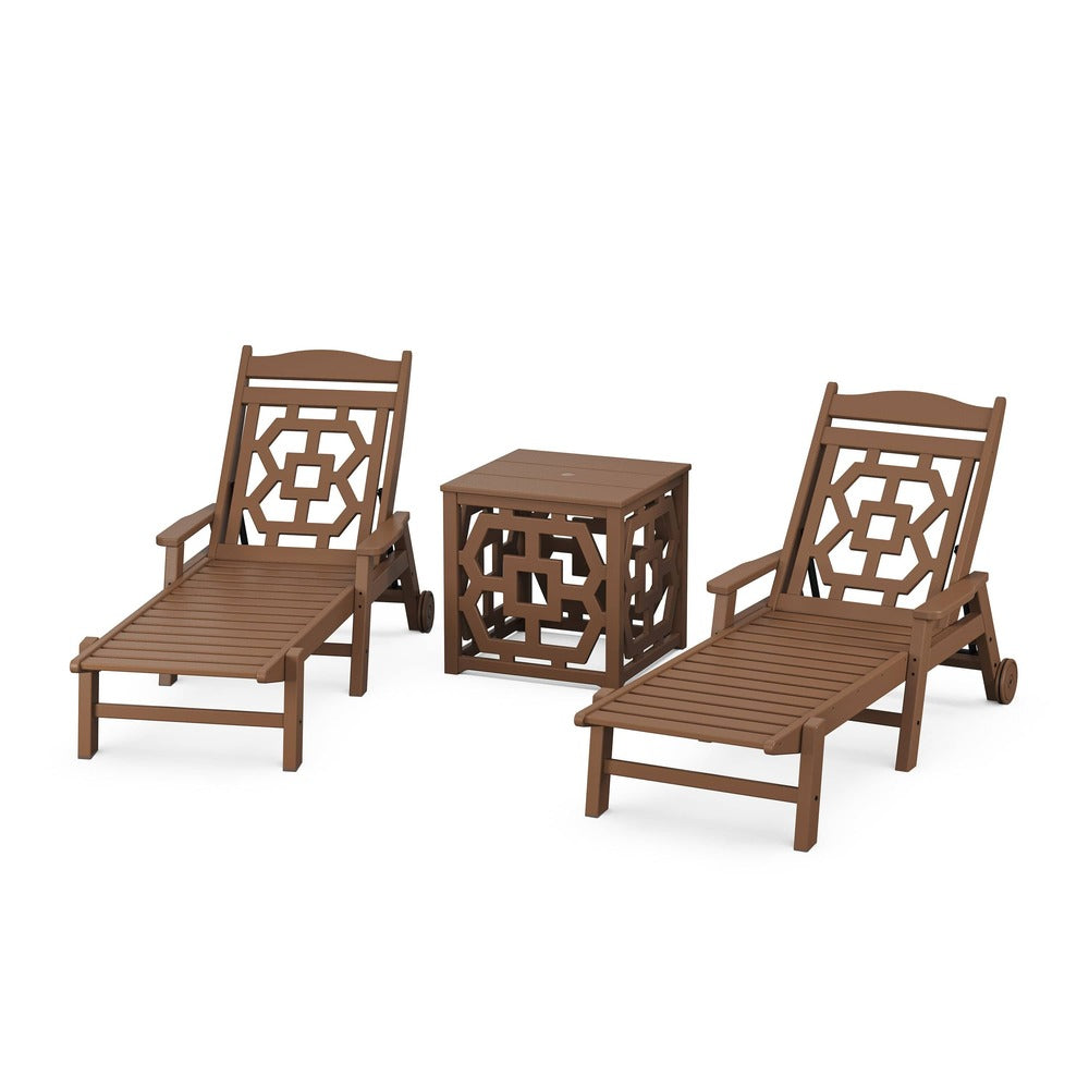 POLYWOOD® Chinoiserie 3-Piece Chaise Set with Umbrella Stand Accent Table - PWS2435-1 Chaise POLYWOOD®