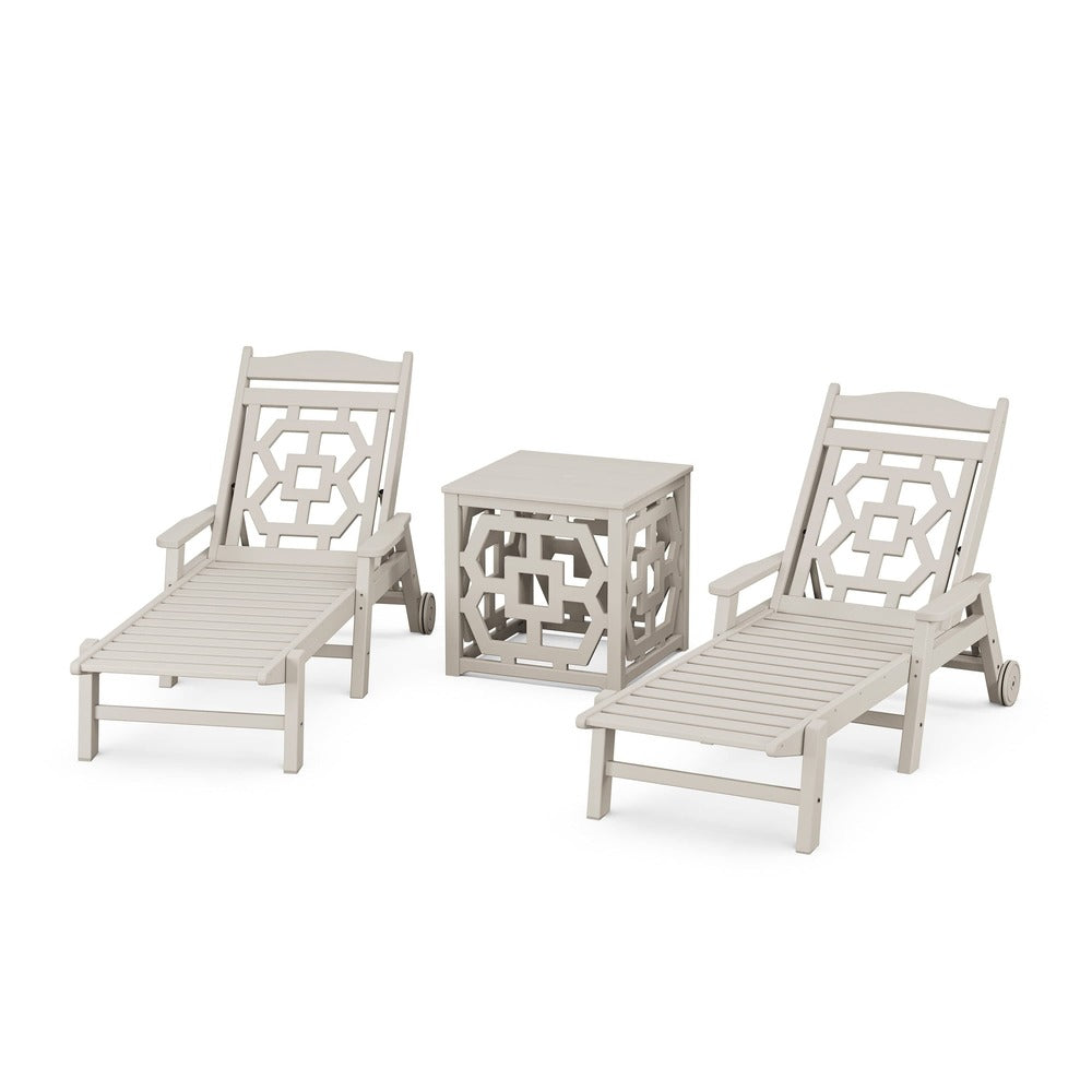 POLYWOOD® Chinoiserie 3-Piece Chaise Set with Umbrella Stand Accent Table - PWS2435-1 Chaise POLYWOOD®