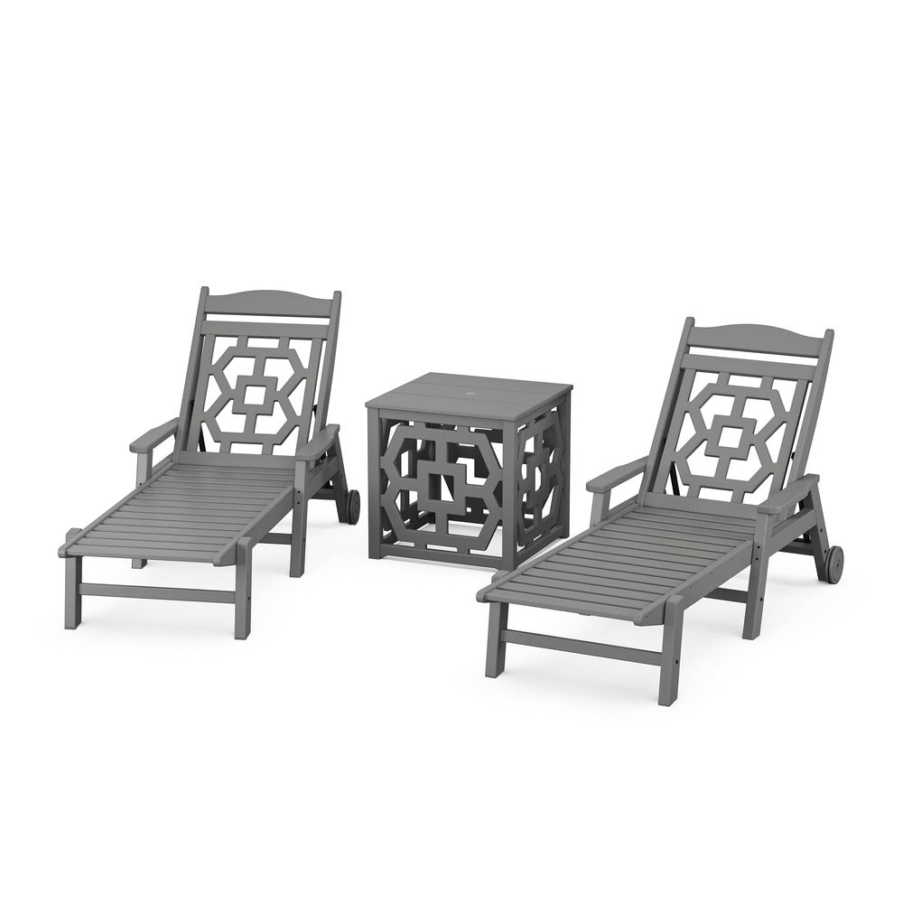 POLYWOOD® Chinoiserie 3-Piece Chaise Set with Umbrella Stand Accent Table - PWS2435-1 Chaise POLYWOOD®
