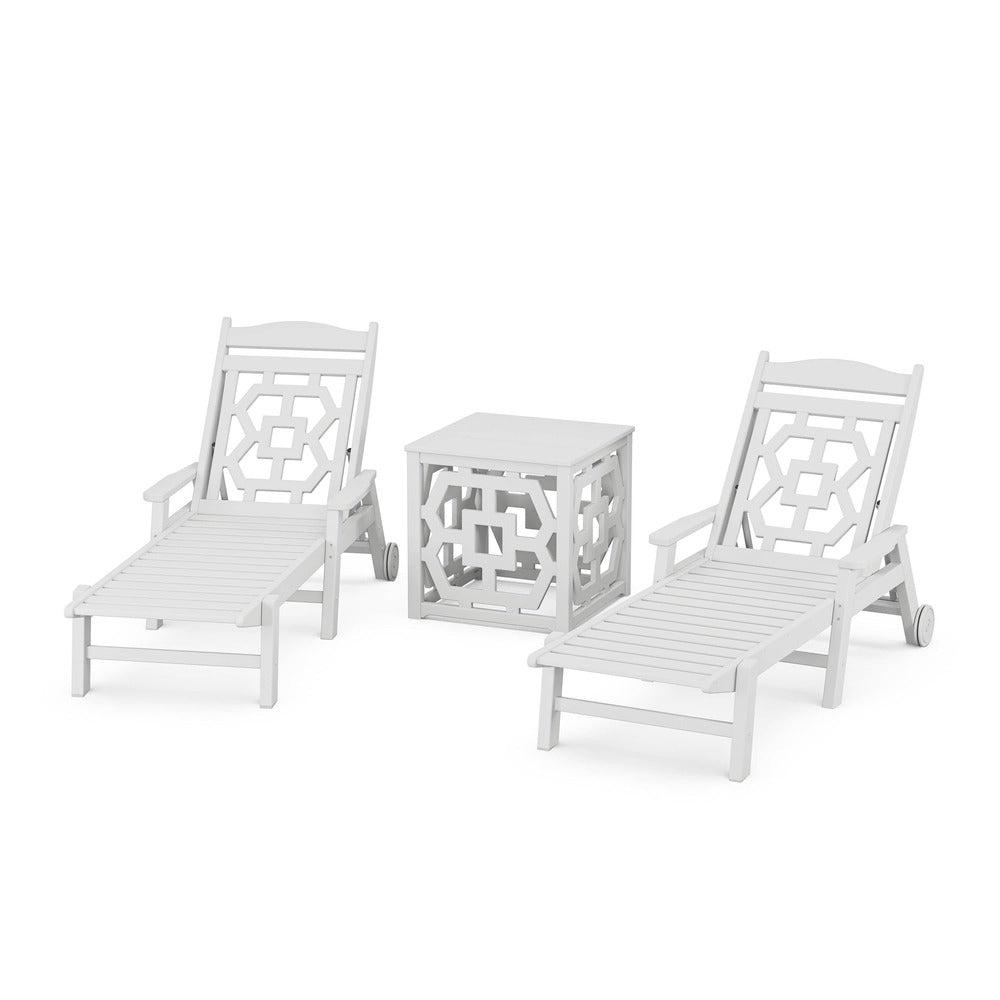 POLYWOOD® Chinoiserie 3-Piece Chaise Set with Umbrella Stand Accent Table - PWS2435-1 Chaise POLYWOOD®