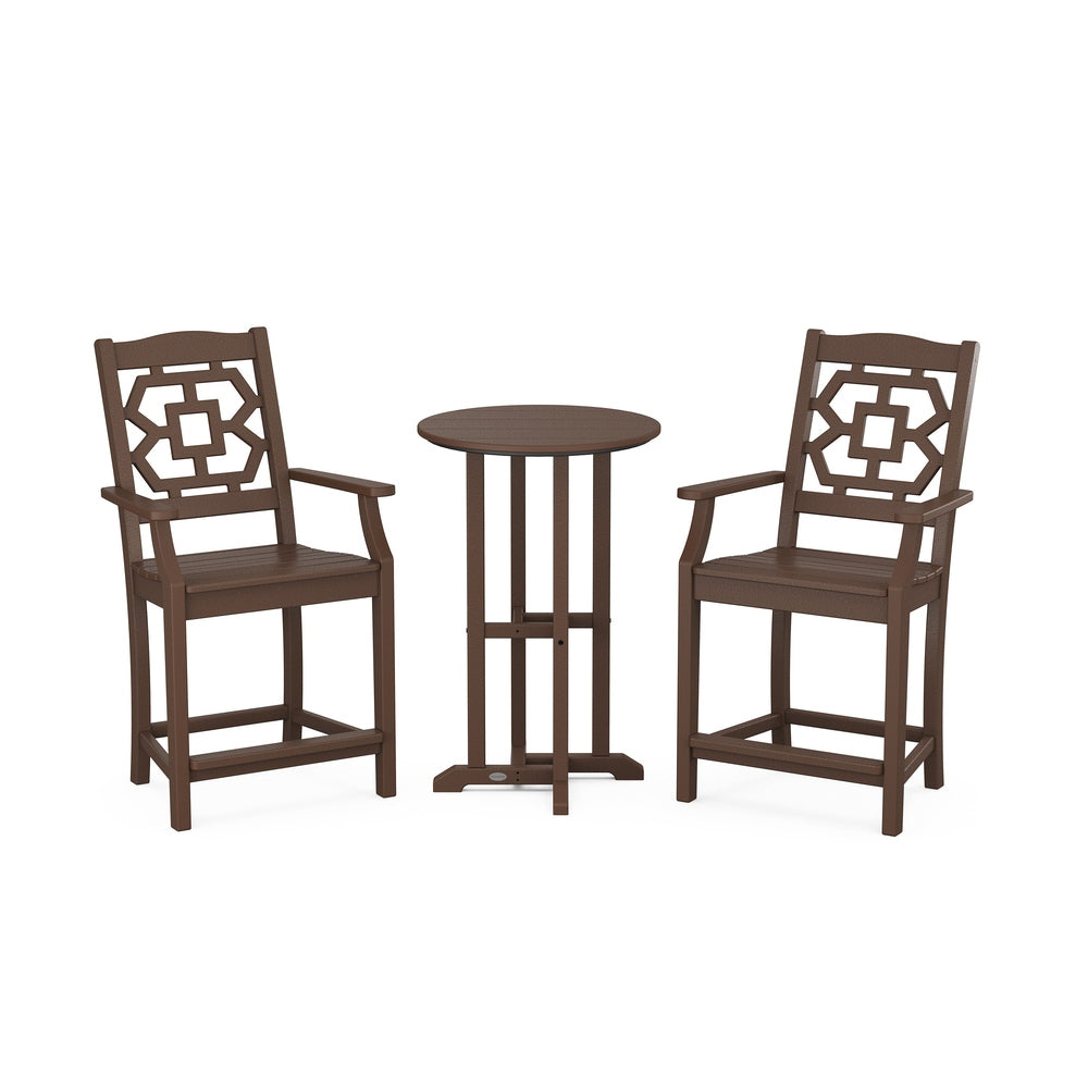 Chinoiserie 3-Piece Farmhouse Bistro Counter Set - Mahogany