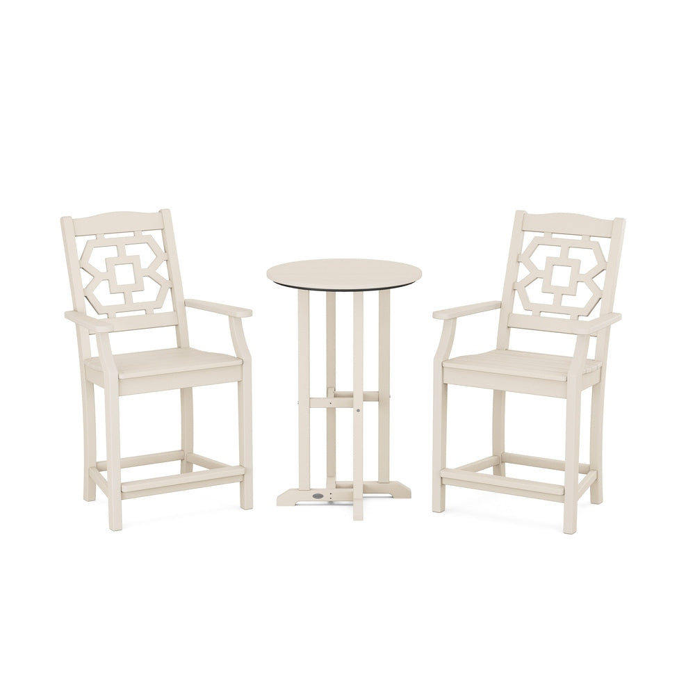 Chinoiserie 3-Piece Farmhouse Bistro Counter Set - Sand