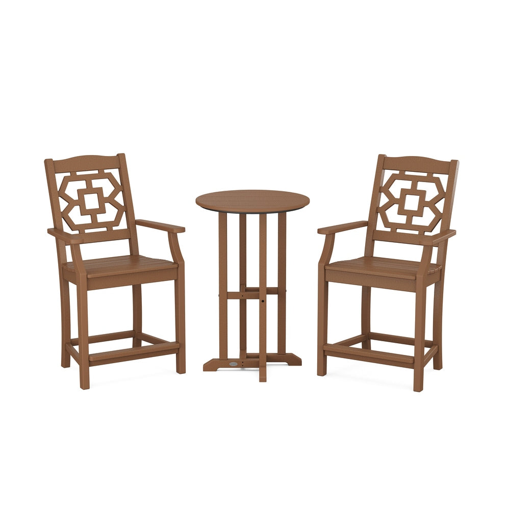 Chinoiserie 3-Piece Farmhouse Bistro Counter Set - Teak
