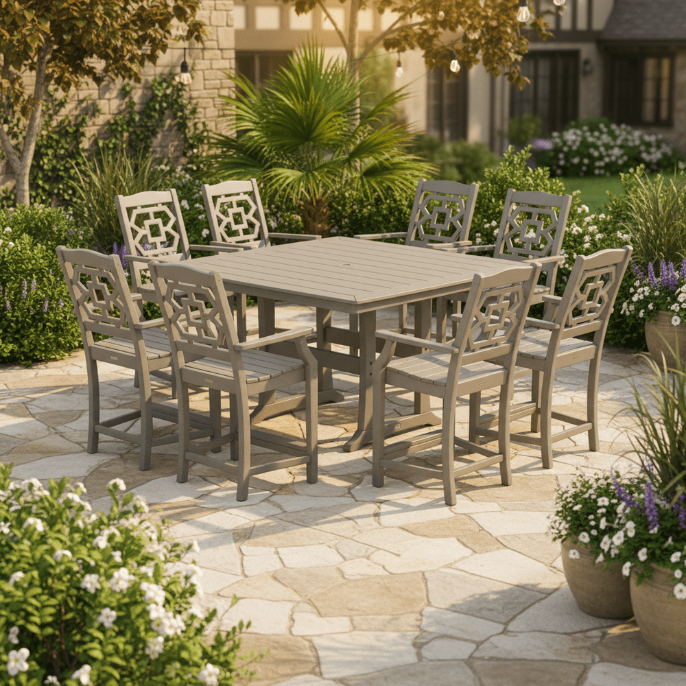 POLYWOOD® Chinoiserie 3-Piece Farmhouse Counter Set with Trestle Legs - PWS1599-1
