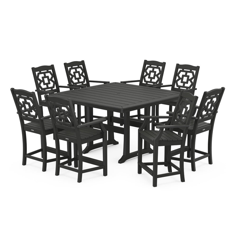 Chinoiserie 3-Piece Farmhouse Counter Set with Trestle Legs - Black