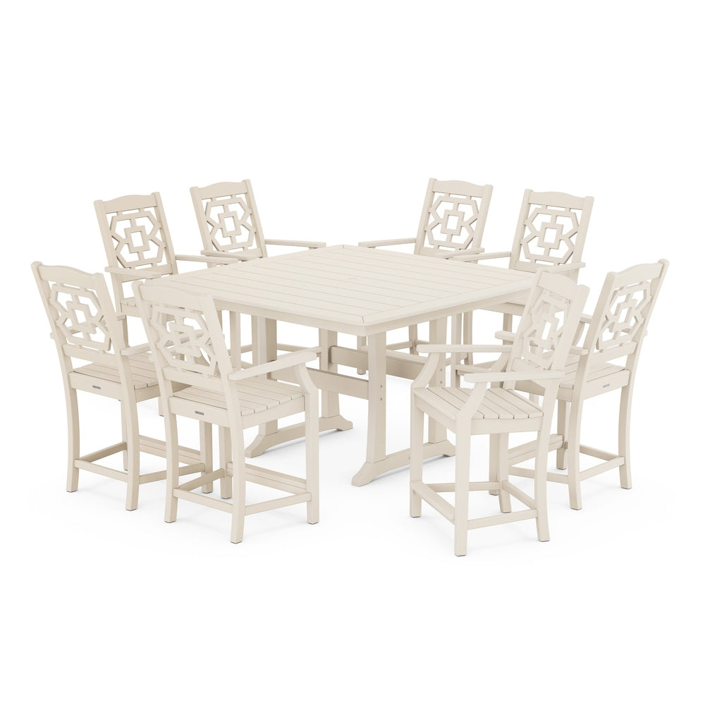 Chinoiserie 3-Piece Farmhouse Counter Set with Trestle Legs - Sand