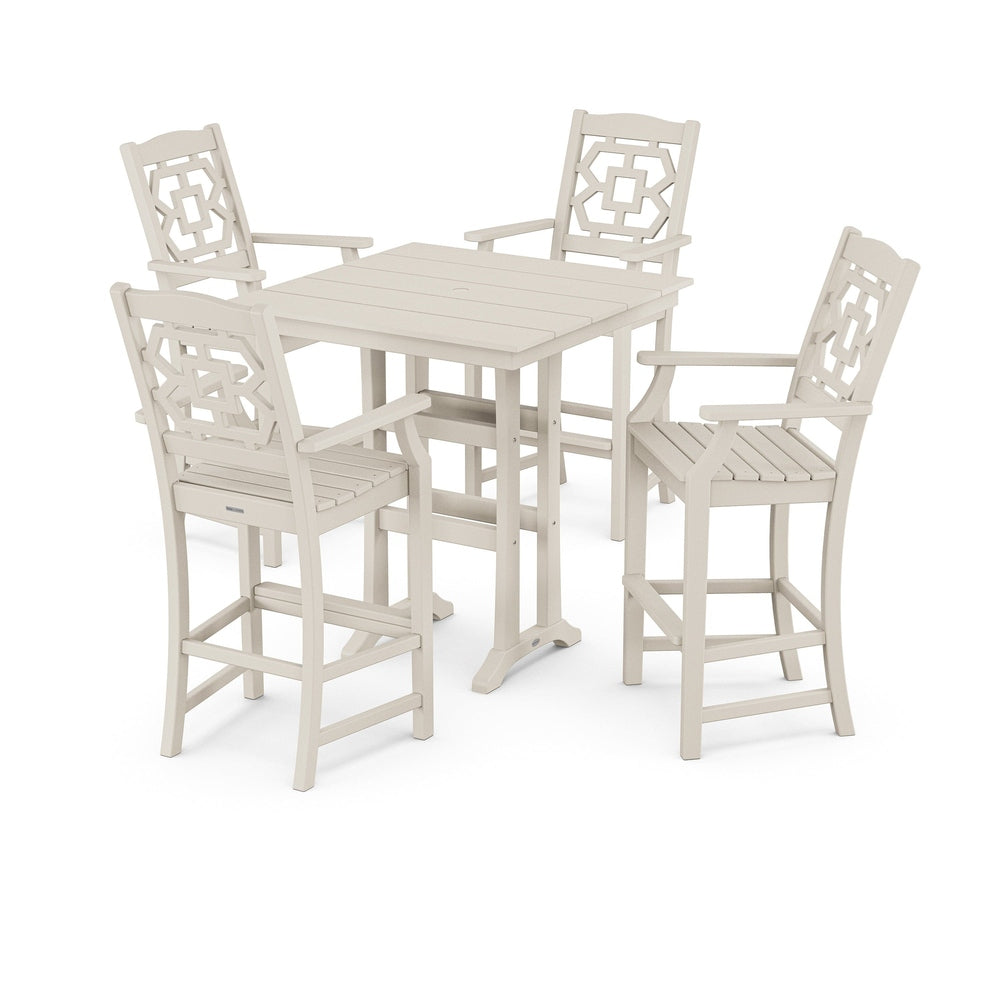 POLYWOOD® Chinoiserie 5-Piece Farmhouse Bar Set with Trestle Legs - PWS1611-1 Dining Set POLYWOOD®