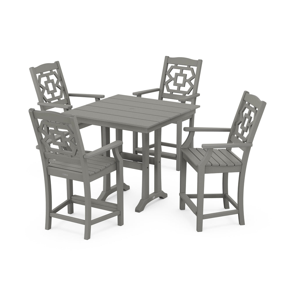 POLYWOOD® Chinoiserie 5-Piece Farmhouse Counter Set with Trestle Legs - PWS1593-1
