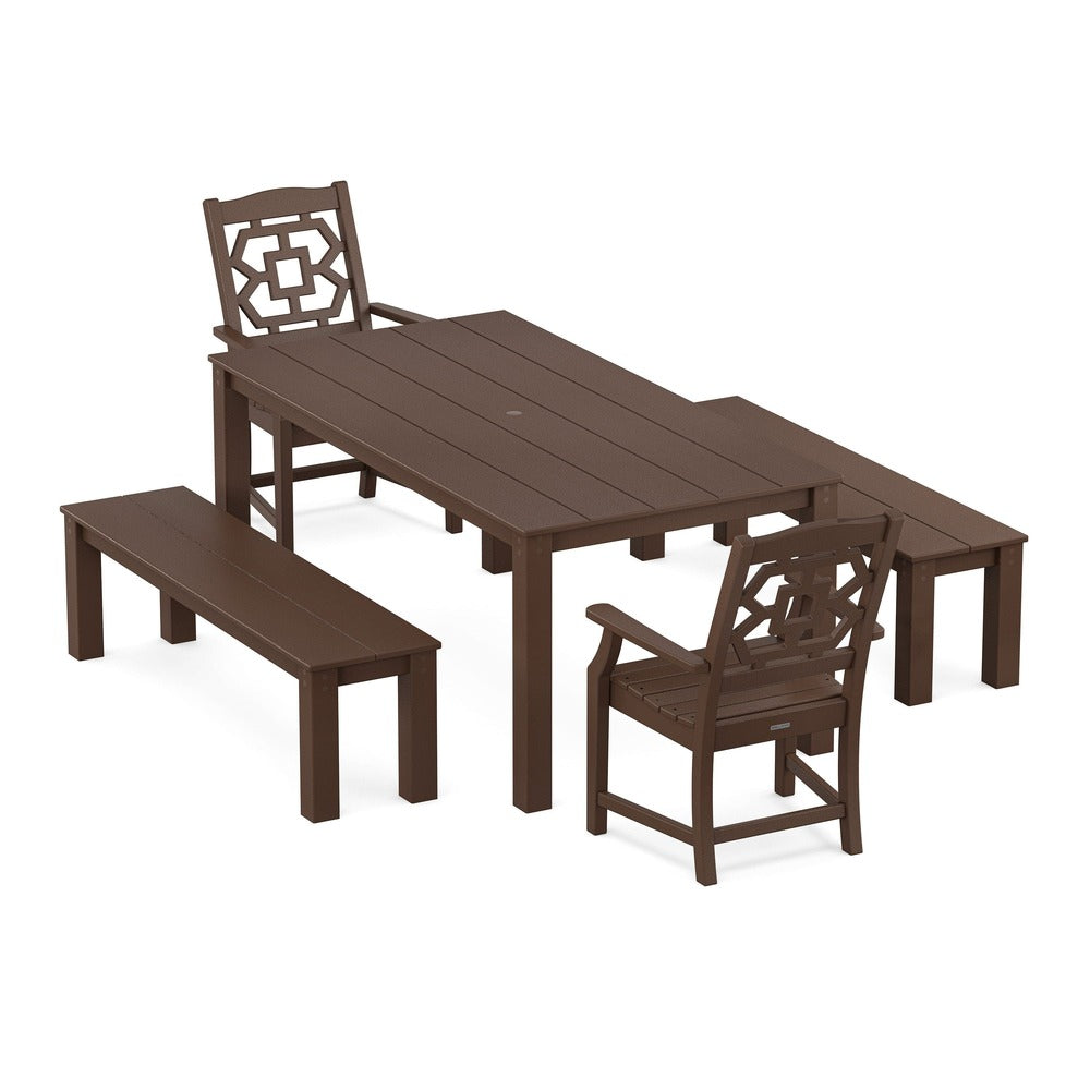 POLYWOOD® Chinoiserie 5-Piece Parsons Dining Set with Benches - PWS2378-1 Dining Set POLYWOOD®