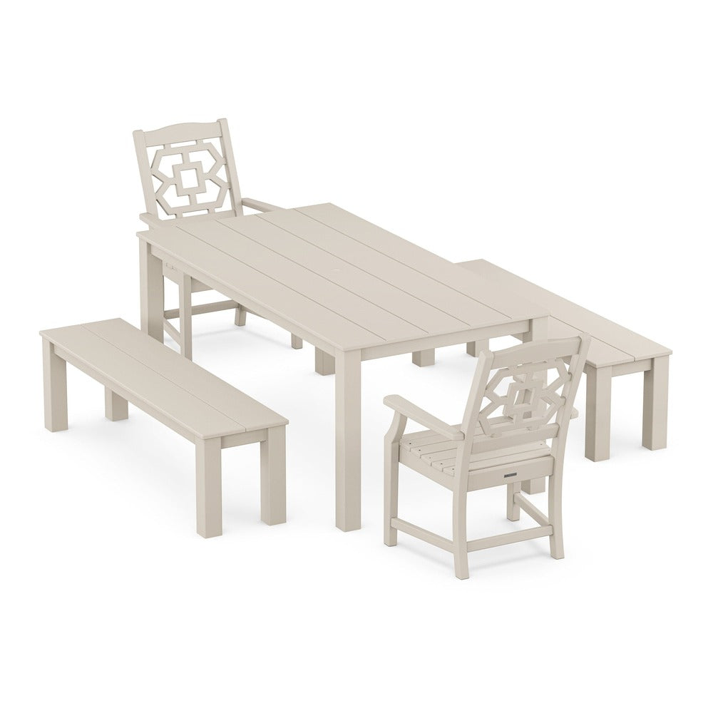 POLYWOOD® Chinoiserie 5-Piece Parsons Dining Set with Benches - PWS2378-1 Dining Set POLYWOOD®