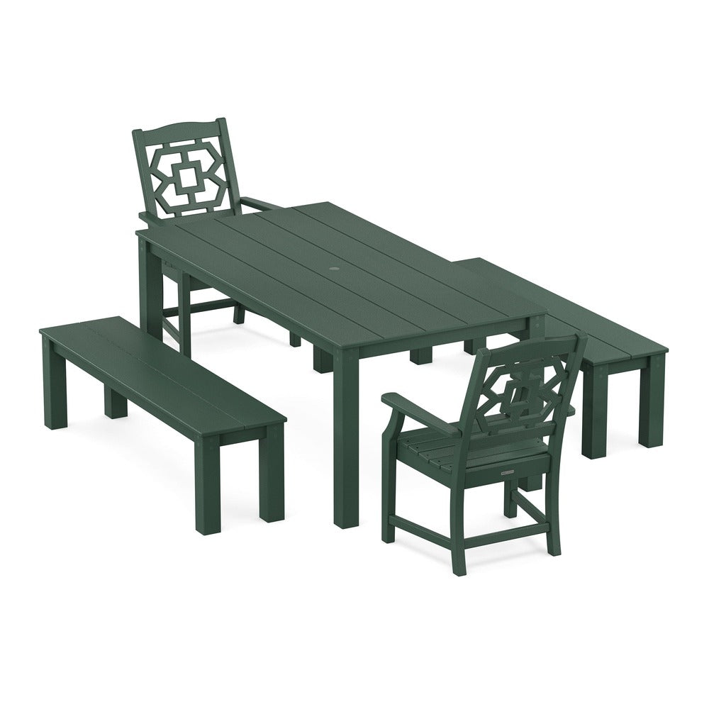POLYWOOD® Chinoiserie 5-Piece Parsons Dining Set with Benches - PWS2378-1 Dining Set POLYWOOD®