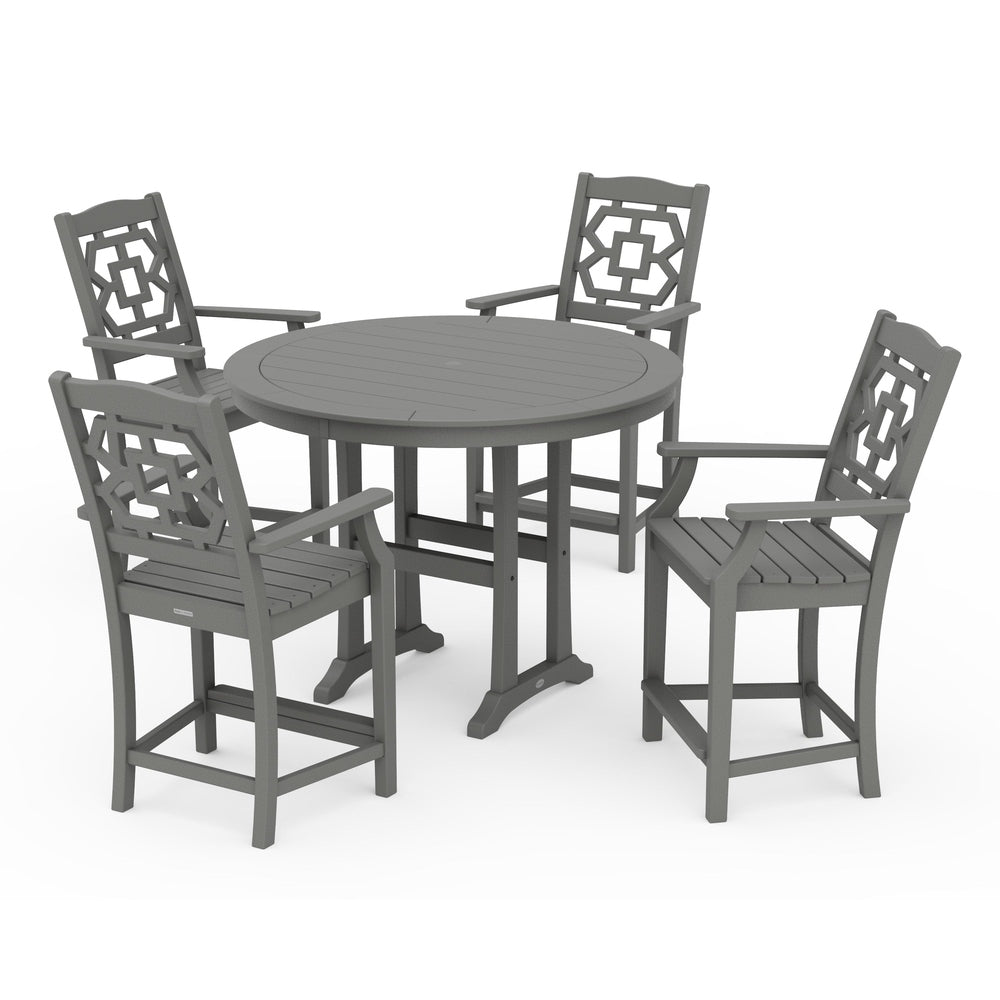 Chinoiserie 5-Piece Round Counter Set - Slate Grey