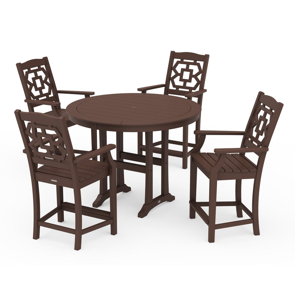 Chinoiserie 5-Piece Round Counter Set - Mahogany