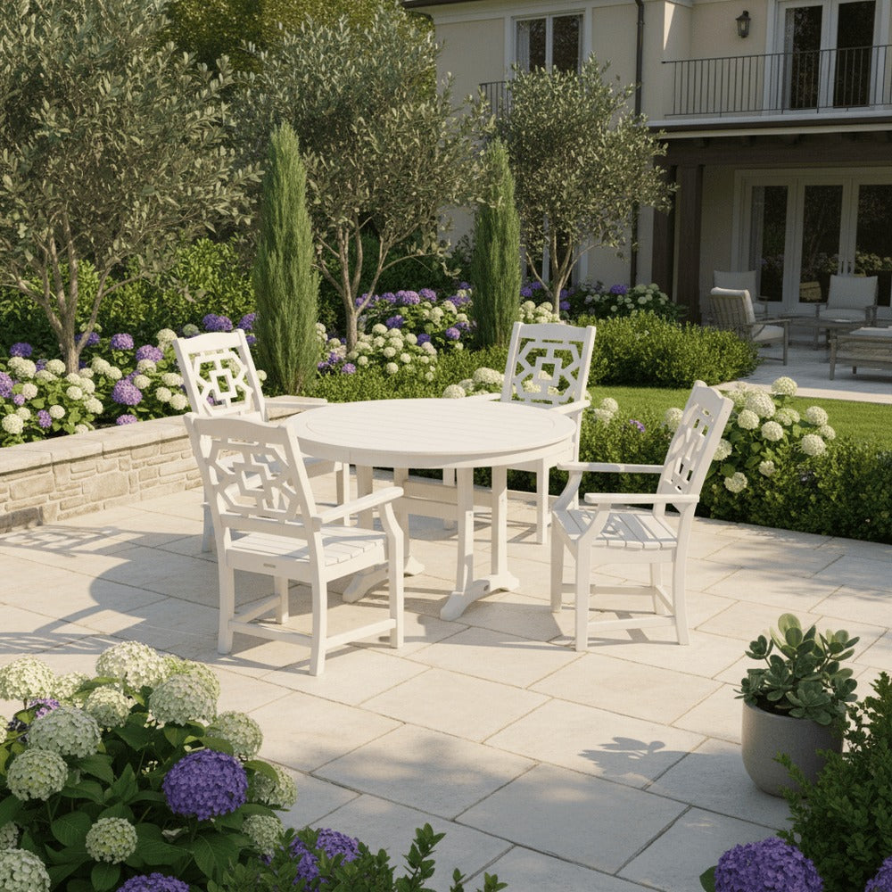 POLYWOOD® Chinoiserie 5-Piece Round Dining Set with Trestle Legs - PWS1579-1 Dining Set POLYWOOD®