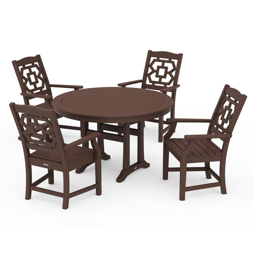 POLYWOOD® Chinoiserie 5-Piece Round Dining Set with Trestle Legs - PWS1579-1 Dining Set POLYWOOD®