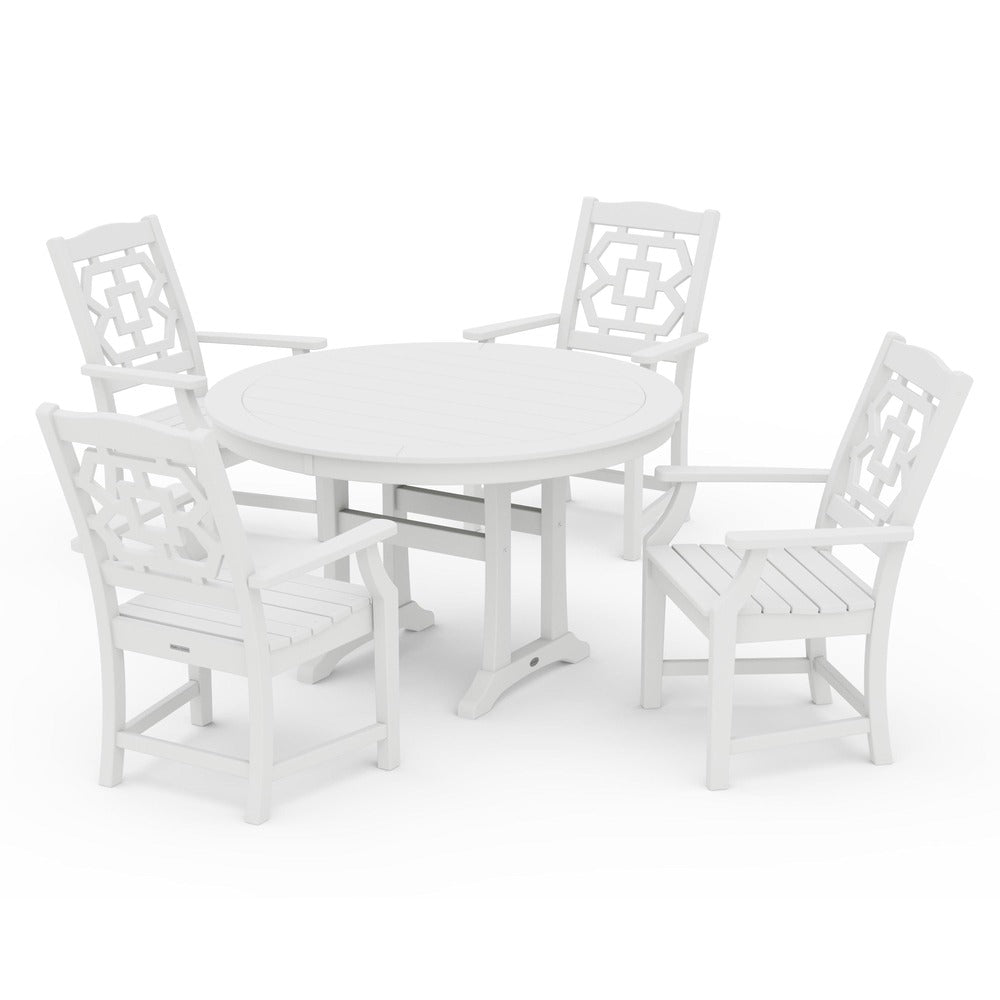 POLYWOOD® Chinoiserie 5-Piece Round Dining Set with Trestle Legs - PWS1579-1 Dining Set POLYWOOD®
