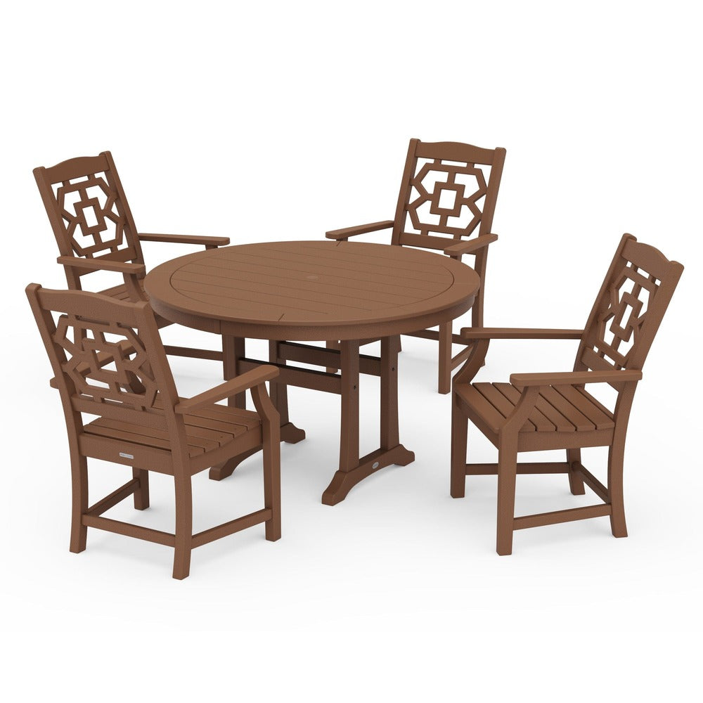 POLYWOOD® Chinoiserie 5-Piece Round Dining Set with Trestle Legs - PWS1579-1 Dining Set POLYWOOD®