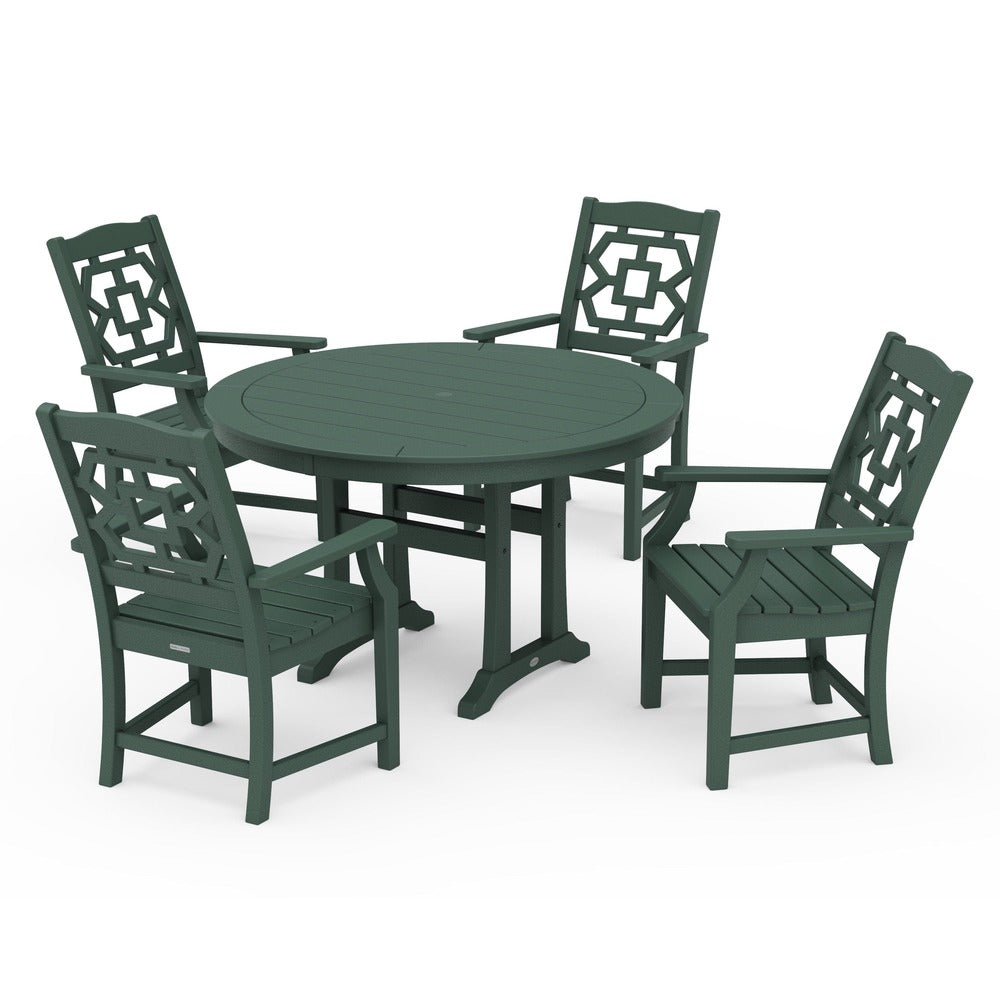 POLYWOOD® Chinoiserie 5-Piece Round Dining Set with Trestle Legs - PWS1579-1 Dining Set POLYWOOD®