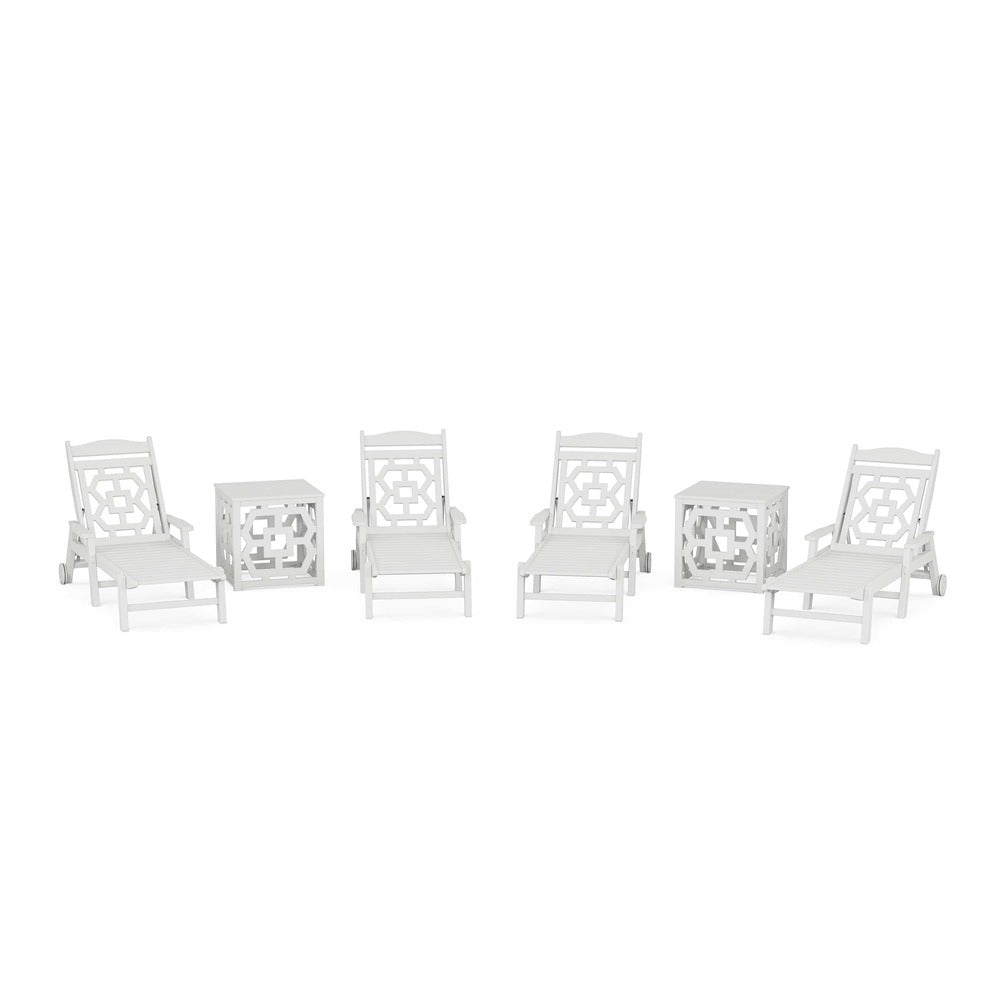POLYWOOD® Chinoiserie 6-Piece Chaise Set with Umbrella Stand Accent Table - PWS2437-1 Chaise POLYWOOD®