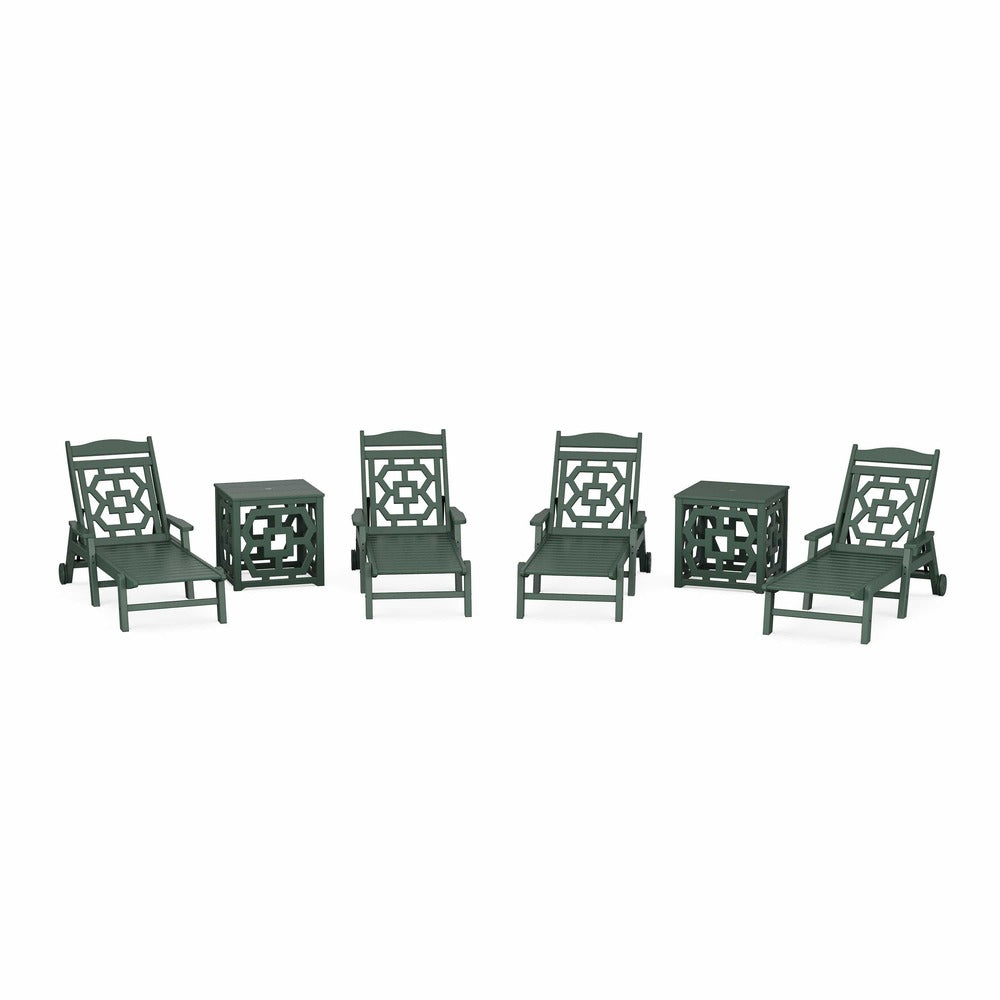 POLYWOOD® Chinoiserie 6-Piece Chaise Set with Umbrella Stand Accent Table - PWS2437-1 Chaise POLYWOOD®