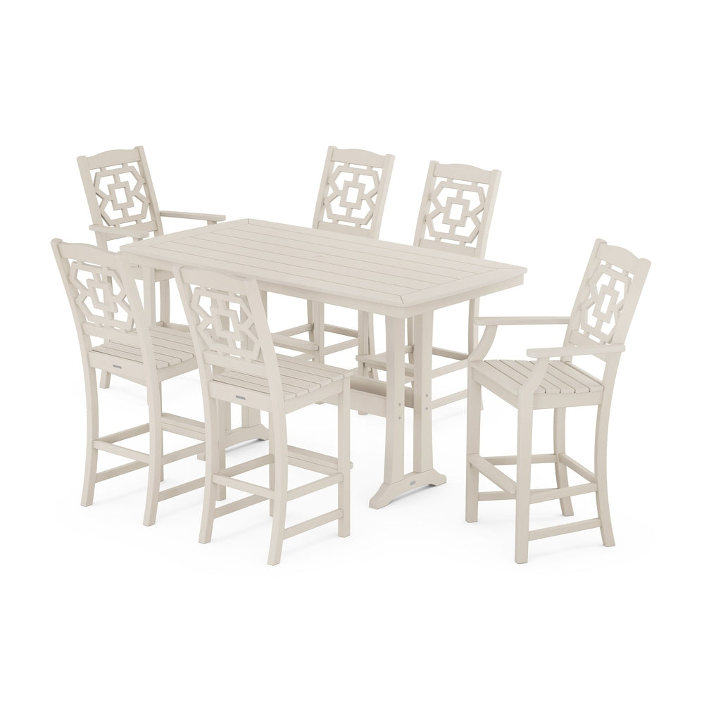 Chinoiserie 7-Piece Bar Set with Trestle Legs - Sand
