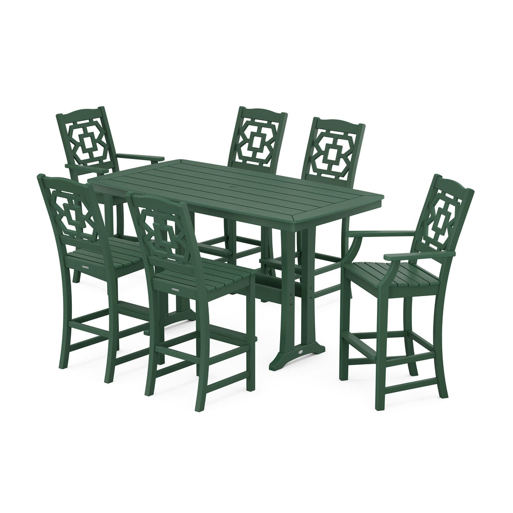 Chinoiserie 7-Piece Bar Set with Trestle Legs - Green