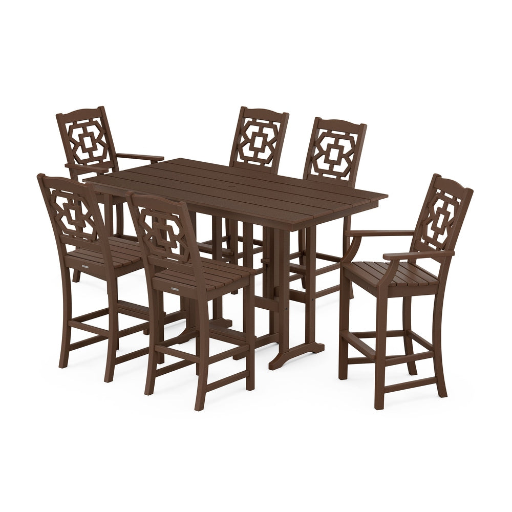 Chinoiserie 7-Piece Farmhouse Bar Set - Mahogany