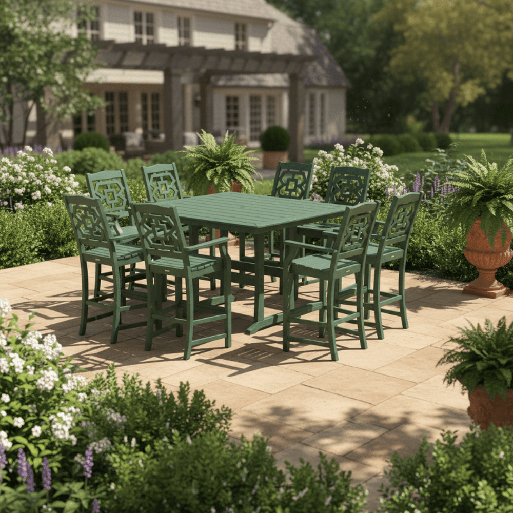 POLYWOOD® Chinoiserie 9-Piece Square Bar Set with Trestle Legs - PWS1616-1 Dining Set POLYWOOD®
