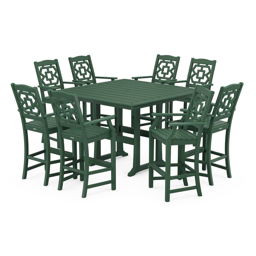 POLYWOOD® Chinoiserie 9-Piece Square Bar Set with Trestle Legs - PWS1616-1 Dining Set POLYWOOD®