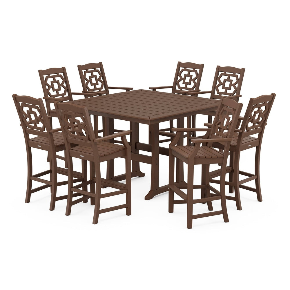 POLYWOOD® Chinoiserie 9-Piece Square Bar Set with Trestle Legs - PWS1616-1 Dining Set POLYWOOD®