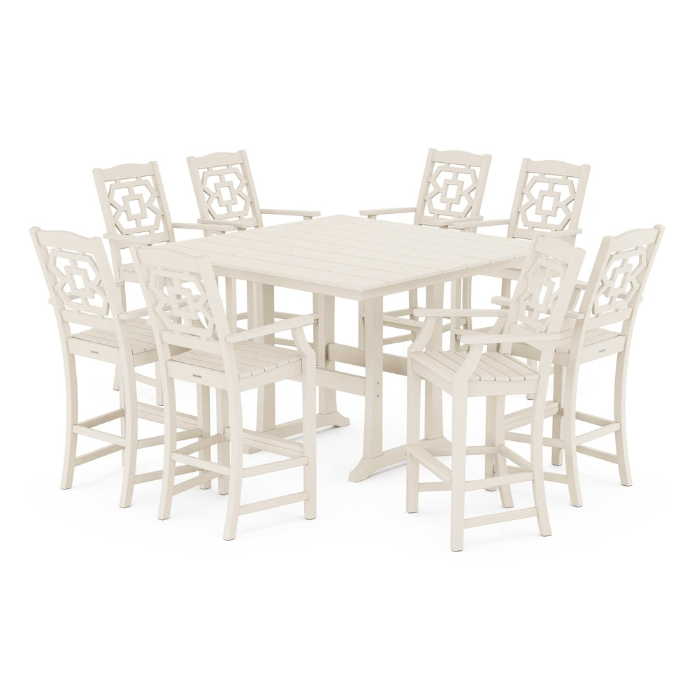 POLYWOOD® Chinoiserie 9-Piece Square Farmhouse Bar Set with Trestle Legs - PWS1615-1 Dining Set POLYWOOD®