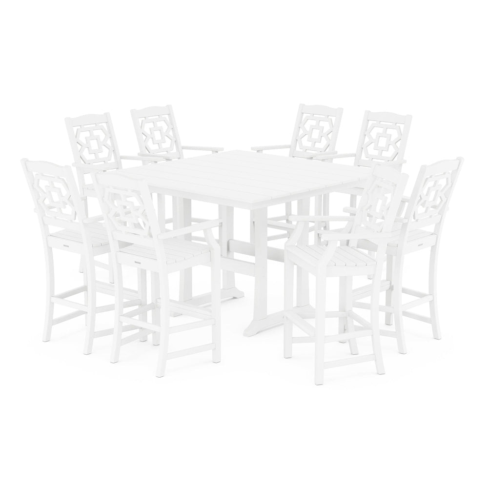POLYWOOD® Chinoiserie 9-Piece Square Farmhouse Bar Set with Trestle Legs - PWS1615-1 Dining Set POLYWOOD®