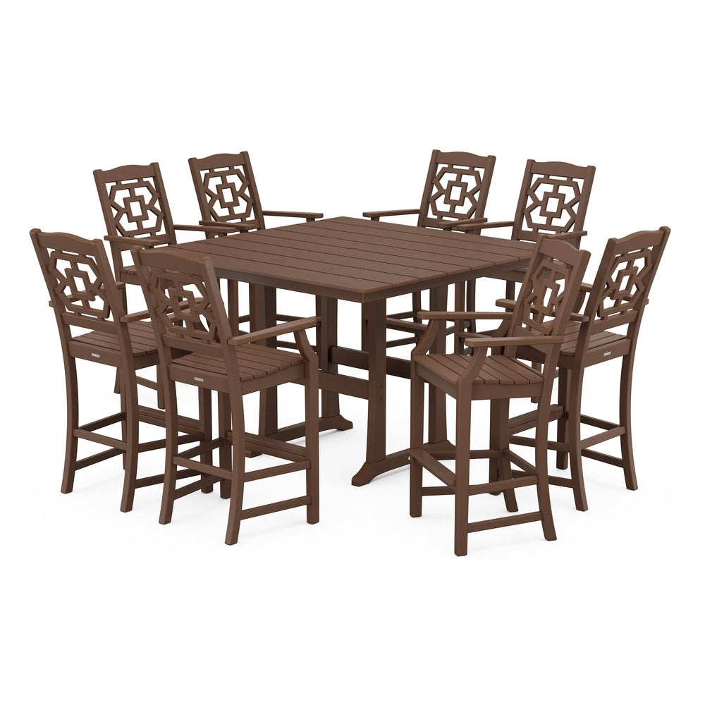 POLYWOOD® Chinoiserie 9-Piece Square Farmhouse Bar Set with Trestle Legs - PWS1615-1 Dining Set POLYWOOD®