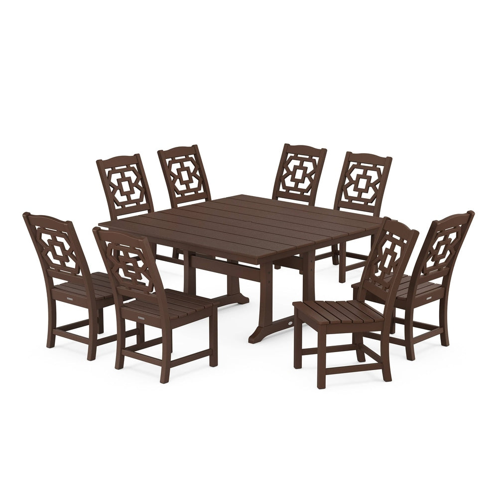 POLYWOOD® Chinoiserie 9-Piece Square Farmhouse Side Chair Dining Set with Trestle Legs - PWS1620-1 Dining Set POLYWOOD®