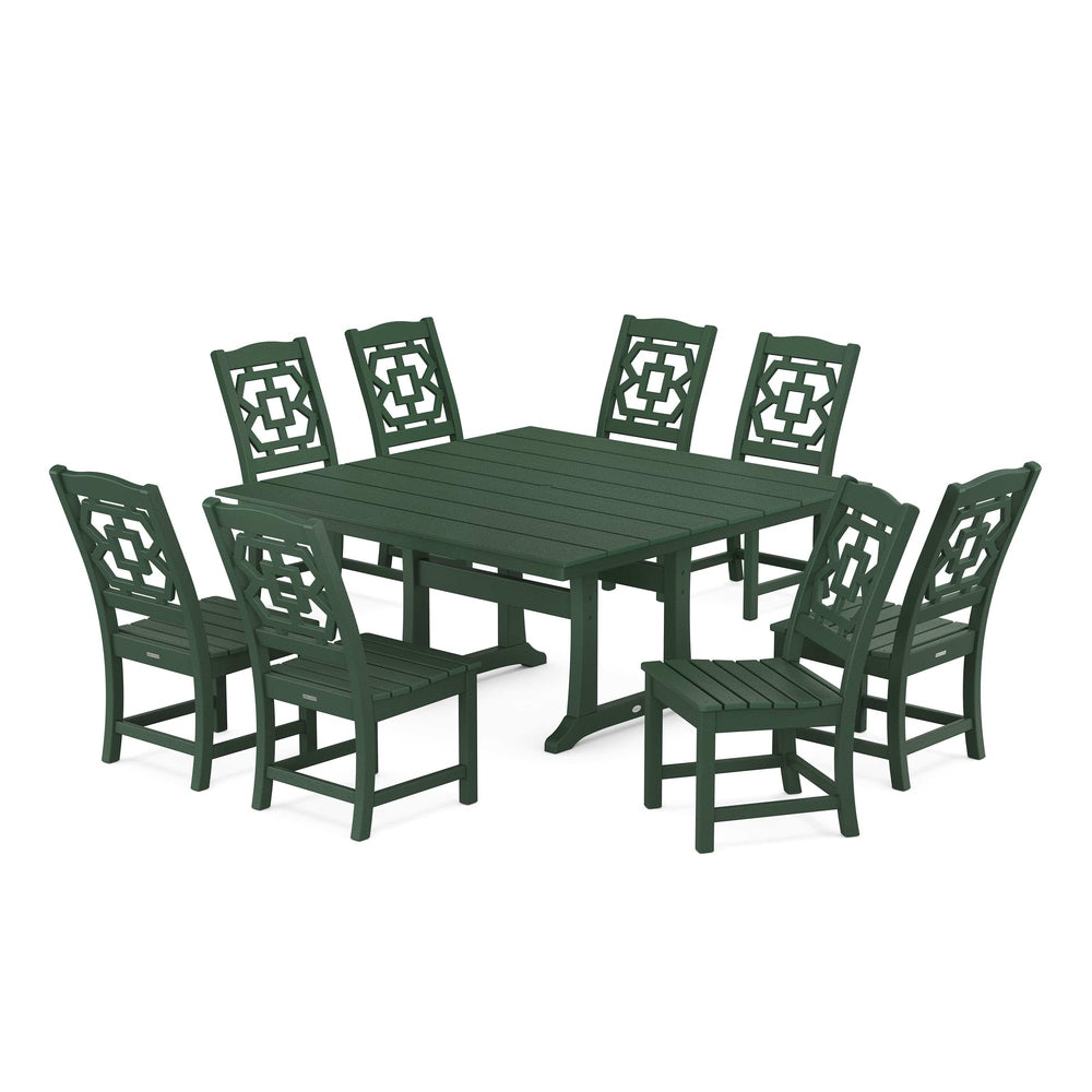 POLYWOOD® Chinoiserie 9-Piece Square Farmhouse Side Chair Dining Set with Trestle Legs - PWS1620-1 Dining Set POLYWOOD®