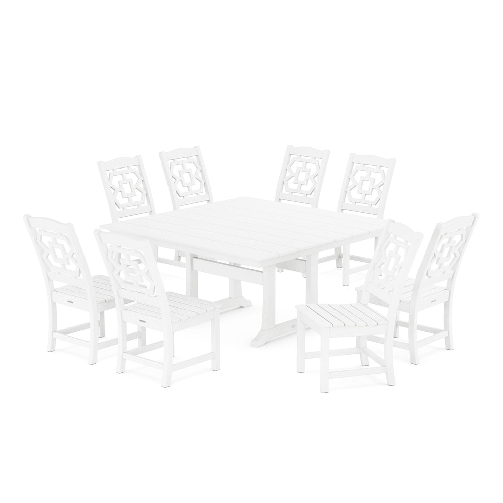POLYWOOD® Chinoiserie 9-Piece Square Farmhouse Side Chair Dining Set with Trestle Legs - PWS1620-1 Dining Set POLYWOOD®