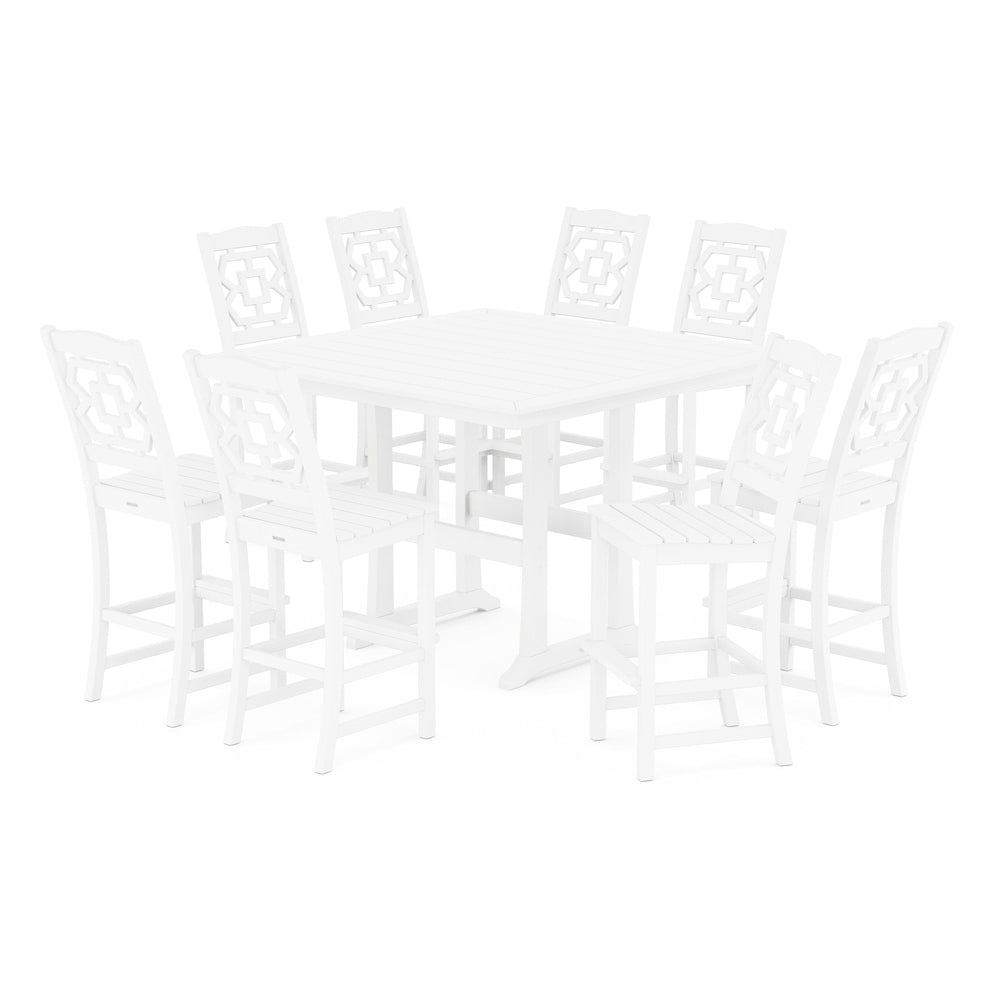 POLYWOOD® Chinoiserie 9-Piece Square Side Chair Bar Set with Trestle Legs - PWS1626-1 Dining Set POLYWOOD®