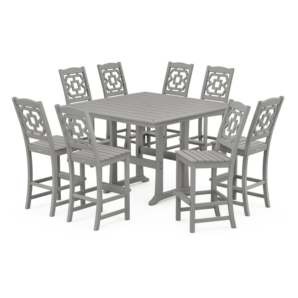 POLYWOOD® Chinoiserie 9-Piece Square Side Chair Bar Set with Trestle Legs - PWS1626-1 Dining Set POLYWOOD®