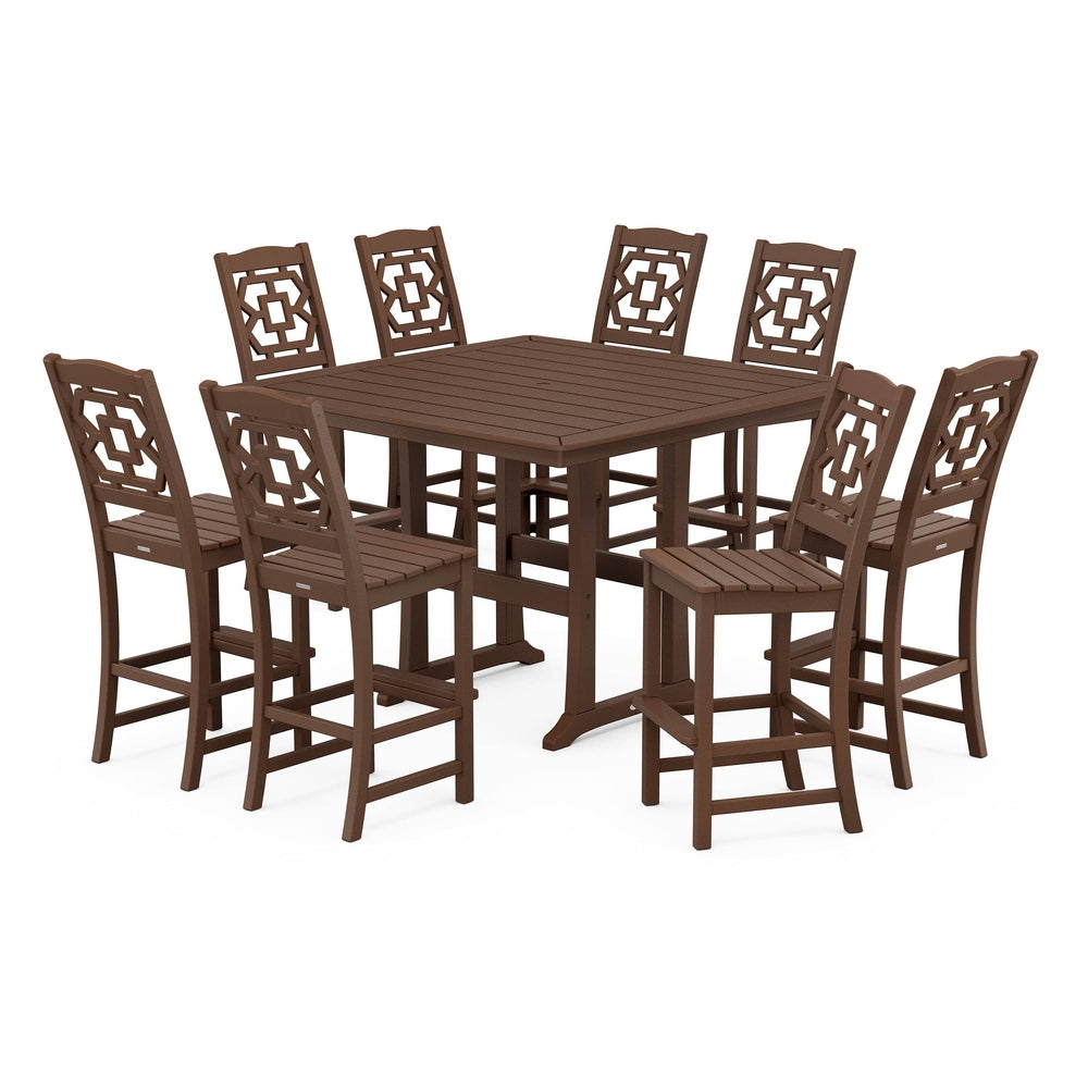 POLYWOOD® Chinoiserie 9-Piece Square Side Chair Bar Set with Trestle Legs - PWS1626-1 Dining Set POLYWOOD®