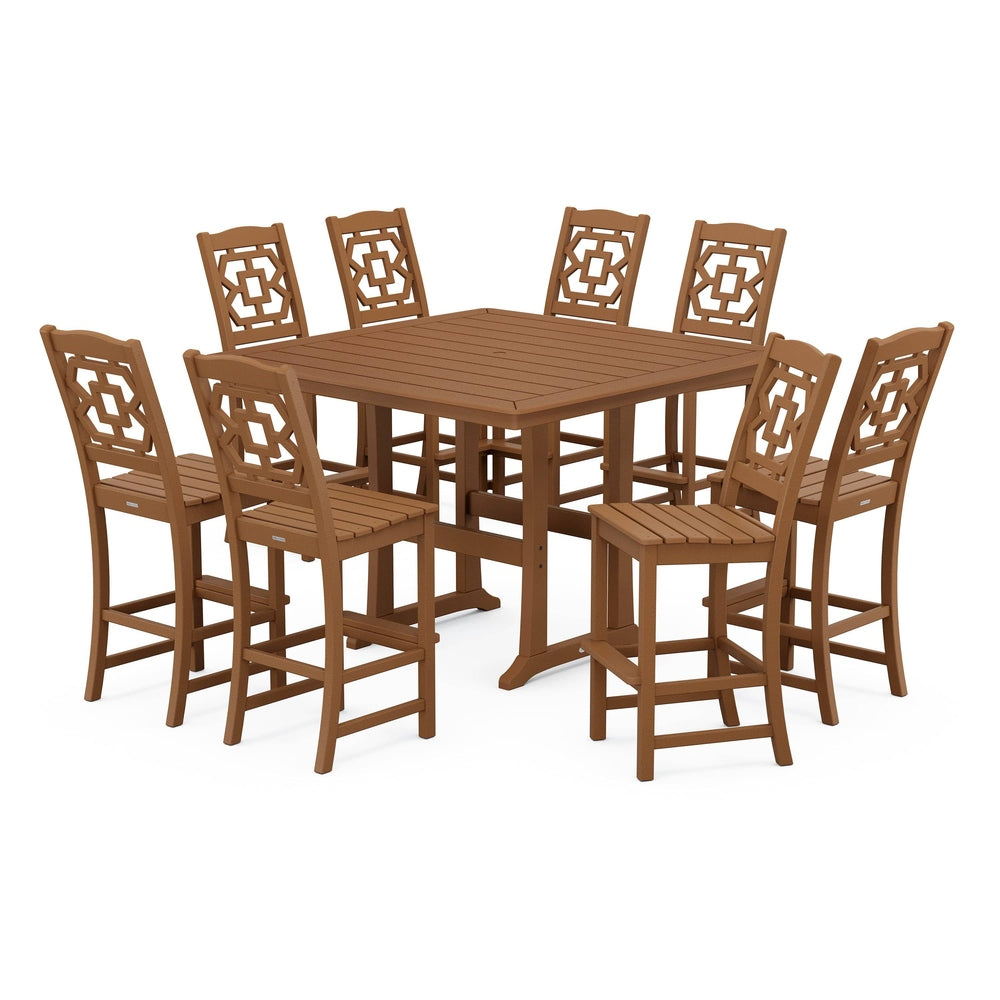POLYWOOD® Chinoiserie 9-Piece Square Side Chair Bar Set with Trestle Legs - PWS1626-1 Dining Set POLYWOOD®
