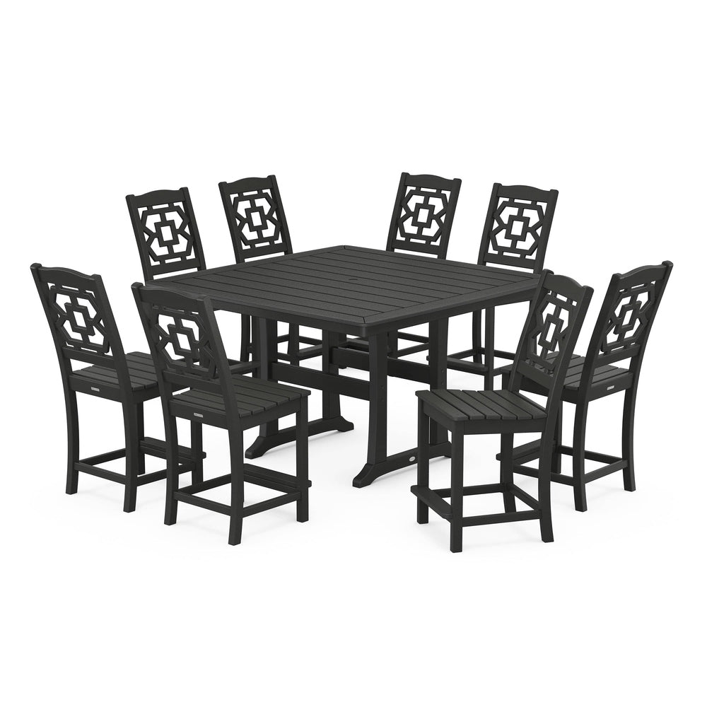 POLYWOOD® Chinoiserie 9-Piece Square Side Chair Counter Set with Trestle Legs - PWS1624-1 Dining Set POLYWOOD®