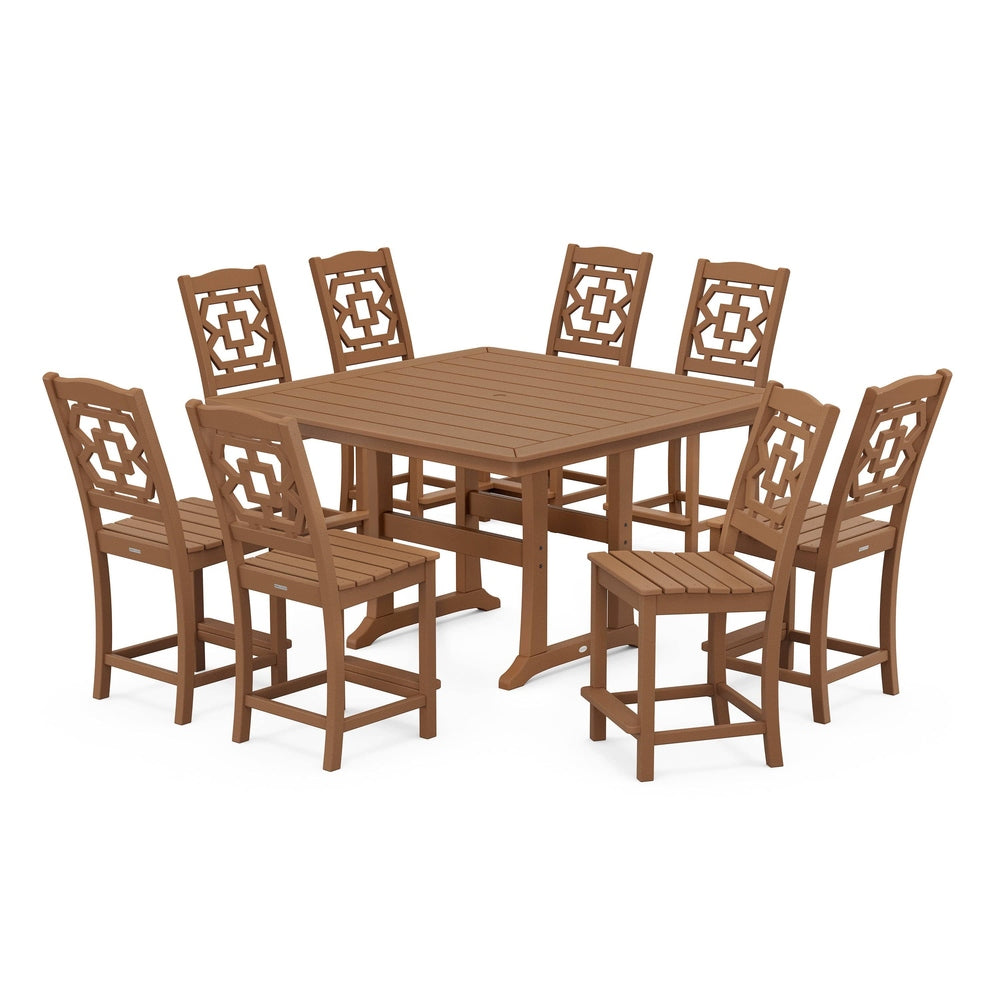 POLYWOOD® Chinoiserie 9-Piece Square Side Chair Counter Set with Trestle Legs - PWS1624-1 Dining Set POLYWOOD®