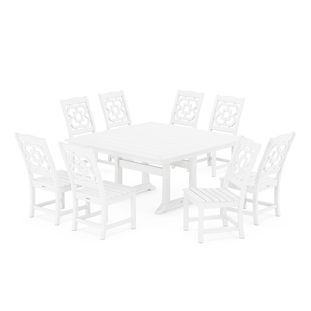 POLYWOOD® Chinoiserie 9-Piece Square Side Chair Dining Set with Trestle Legs - PWS1621-1 Dining Set POLYWOOD®