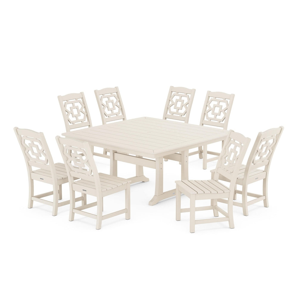 POLYWOOD® Chinoiserie 9-Piece Square Side Chair Dining Set with Trestle Legs - PWS1621-1 Dining Set POLYWOOD®