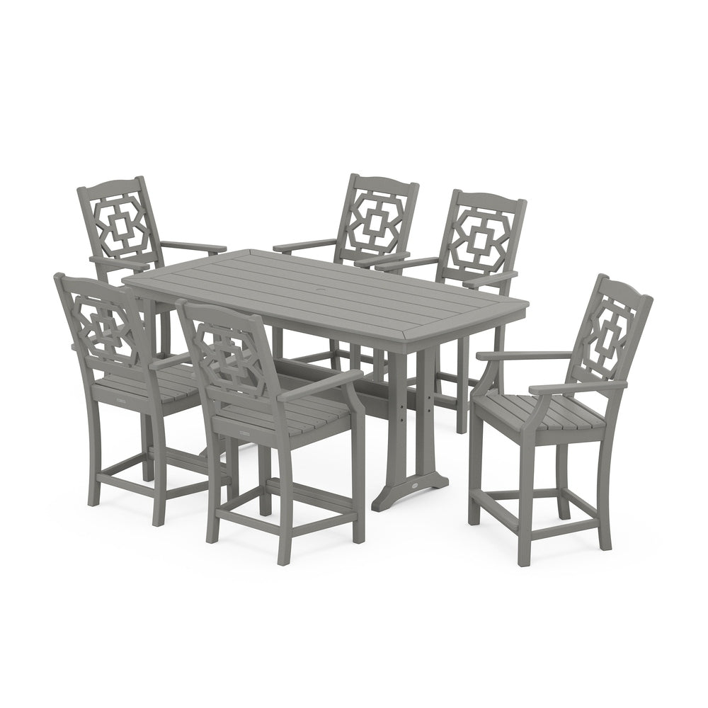 POLYWOOD® Chinoiserie Arm Chair 7-Piece Counter Set with Trestle Legs - PWS1591-1