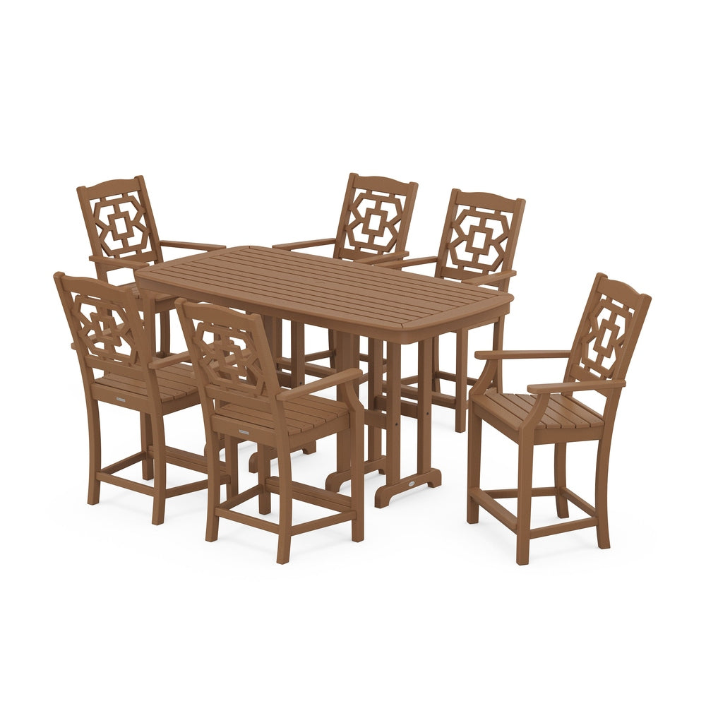 Chinoiserie Arm Chair 7-Piece Counter Set - Teak