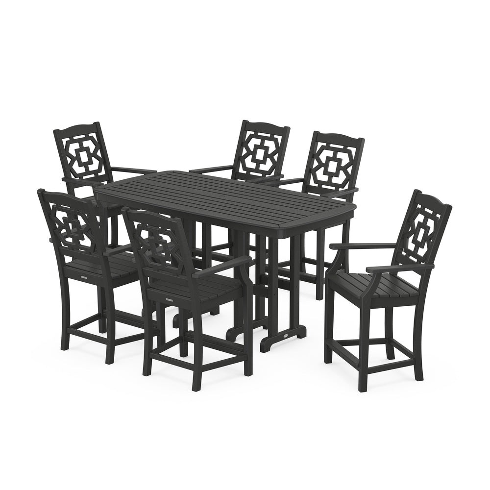 Chinoiserie Arm Chair 7-Piece Counter Set - Black