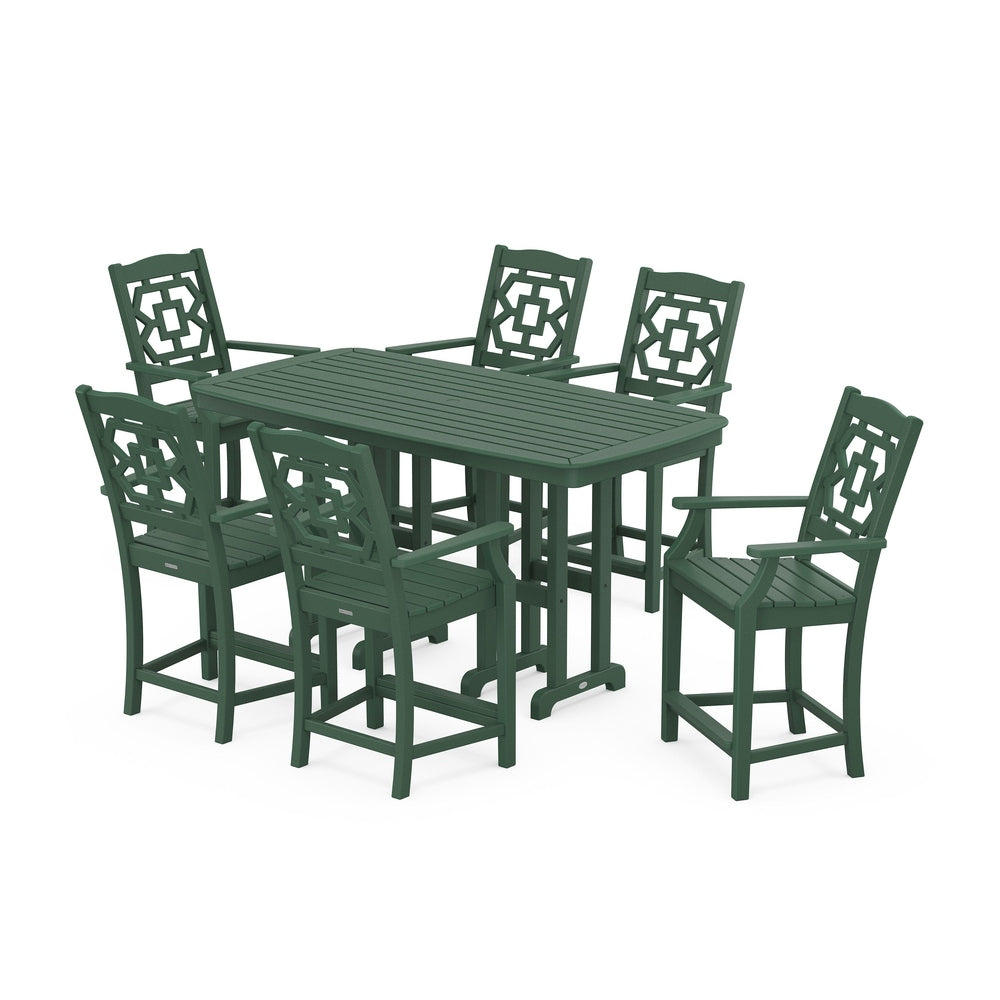 Chinoiserie Arm Chair 7-Piece Counter Set - Green
